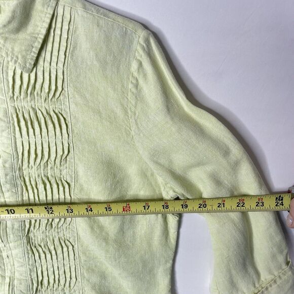 100% Linen Pintuck Zip Blouse Light Green PM Coastal Cottagecore Lagenlook - Picture 8 of 9
